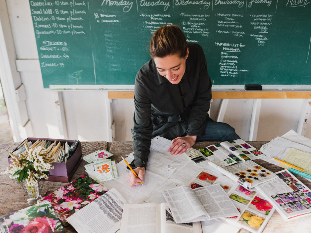 Erin Benzakein writing a garden plan